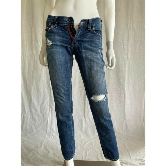 Lucky Brand Women's Jeans Blue Ripped Distressed Pockets Front Zipper Size 26 - Picture 1 of 12